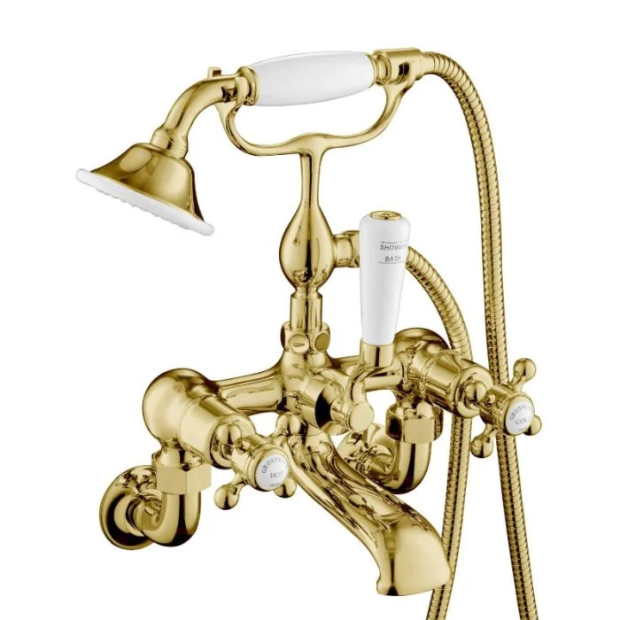 Grosvenor Cross Wall Bath Shower Mixer Gold