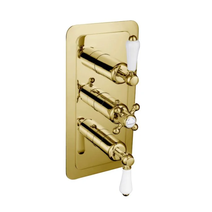 Grosvenor Lever 3 Handle 2-Way Shower Valve Gold