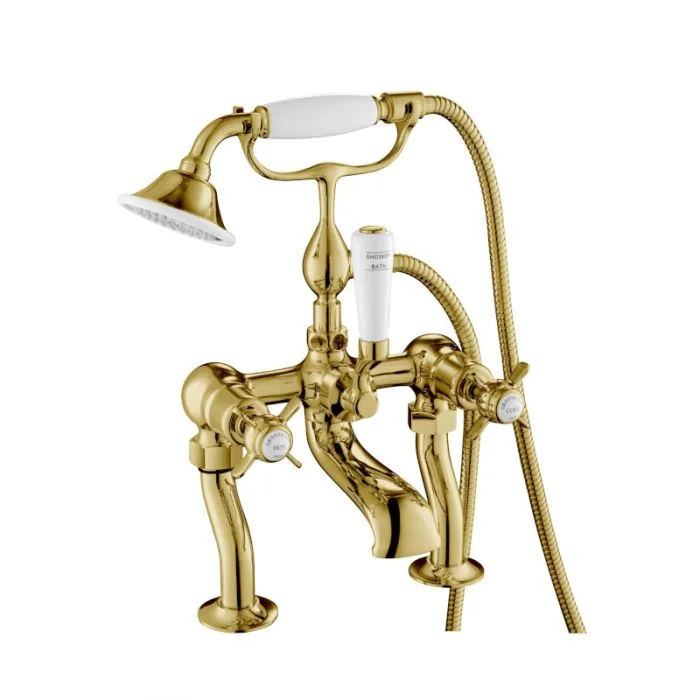 Grosvenor Pinch Deck Bath Shower Mixer Gold