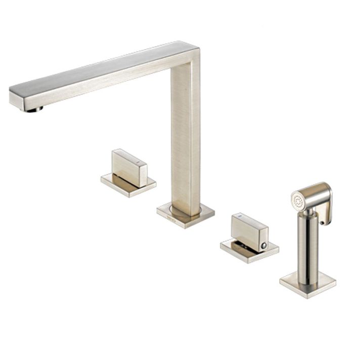 Novanta 4 Hole Sink Mixer inc. Hand Spray Brushed Steel