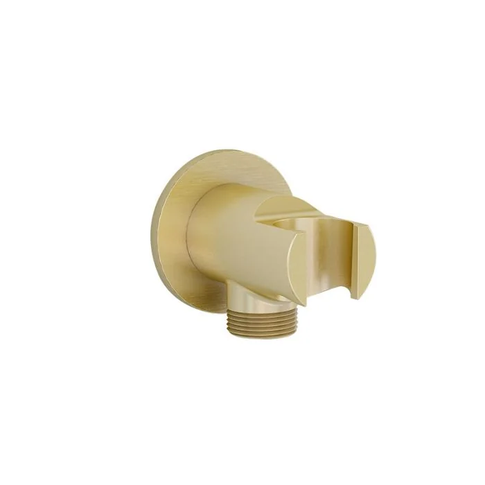Round Wall Outlet Elbow With Handset Holder Brushed Brass
