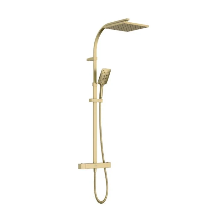 Qubo Thermostatic Bar Shower with Rigid Riser Kit Brushed Brass