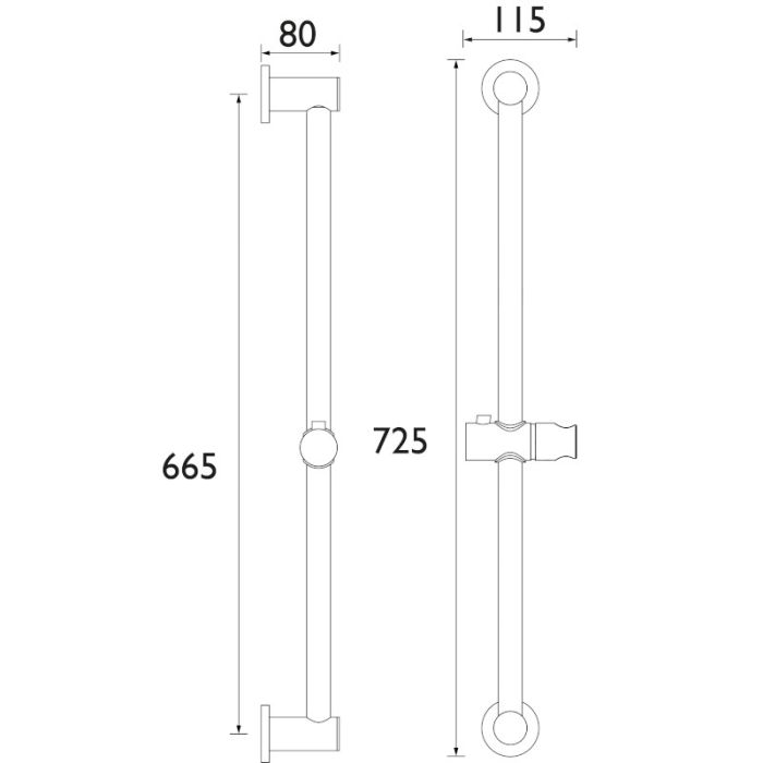 Round Riser Rail with Fixed Position Brackets Matt Black