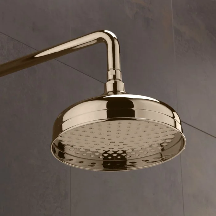 YORK 200mm SHOWER HEAD & ARM GOLD