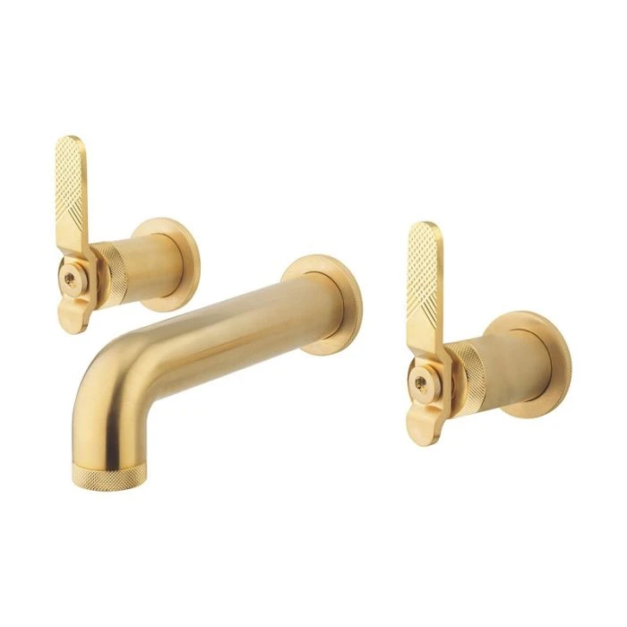 Crosswater Union Three Hole Wall Mounted Basin Set Levers Brushed Brass