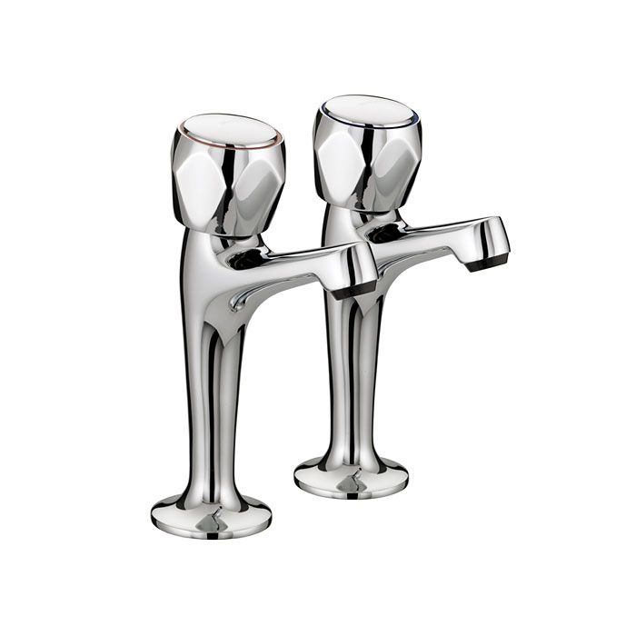 Club High Neck Pillar Kitchen Taps with Metal Heads (Pair)